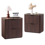 Fluted Nightstand Set of 2, Bedside Table with 2 Drawers, Engineered Wood