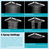 Hibbent Rain Shower Head, 13'' High Pressure Rainfall Square 5 Spray Mode Showerhead with