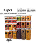 42pcs Sealed food storage containers with LIDS plastic kitchen pantry, dry cargo jars of lactose,