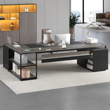 78" Executive Desk with Lockable File Cabinet, L Shaped Office Desk with Power Outlets