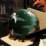Round Shape Pillows Embroidery Cushion Crane Pattern Decorative Pillow Cover For Sofa Chair