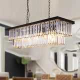 Modern 31-Inch Dining Room Crystal Pendant Light, Black Rectangular Adjustable Chain Light - For Living Room/Kitchen Island