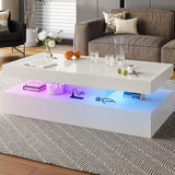 47” High-Glossy LED Coffee Table with 2 Sliding Drawers, Living Room