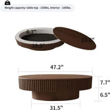 Modern Oval Coffee Table with Storage, Walnut Finish, Fluted Design