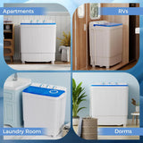 White & Blue Twin Tub Compact Washer Spinner Combo with Pump Drain for Apartment, RV, Dorm