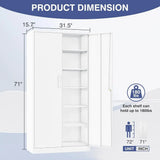 Tall White Steel Storage Cabinet with 2 Doors and 5 Adjustable Shelves for Home