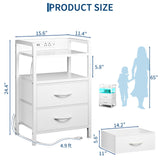 Industrial  Nightstand with Built-in Charging Station, 2 Drawers & LED Lights