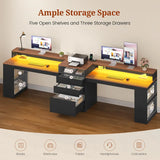 96.6" Long Computer Desk, 2 Person Desk with LED Lights & Power Outlet