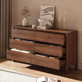 Walnut Dresser for Bedroom, 55.1" Wide Dresser with 6 Drawers