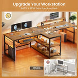 94.5" Home Office Desks, Computer Gaming Desk with Storage, LED Lights