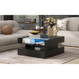 Lift-Top Coffee Table with 2 Drawers And Glass Top for Living Room