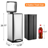 8 Gallon Step Trash Can, Square Fingerprint-Proof Garage