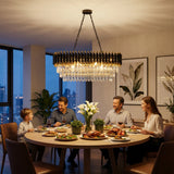 Modern Black & Gold Crystal Chandelier, 3-Tier K9 Oval Crystal Chandelier for Kitchen