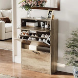 Shoe Cabinet Storage for Entryway Ultra Slim w/ 2 Flip &1Drop-Down Drawers