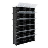 3-Row 12-Tier 36-Grid Black Shoe Rack Organizer w/ Translucent Pattern Doors