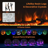 36 Wall-Mounted Linear Electric Fireplace Insert with Remote, Brightness