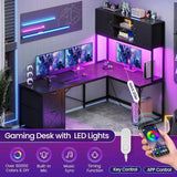 Corner Computer Desk, Reversible L Shaped Computer Desk with Fabric Drawers