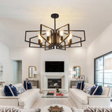 Modern 8-Light Geometric Chandelier Adjustable Height Metal Pendant Light