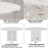 White Marble-Look Round Dining Table with Storage for 4-6, Modern Kitchen Table