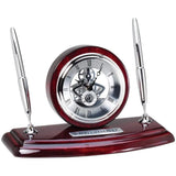 Customizable Piano Finish Rosewood Skeleton Desk Clock Pen Sets
