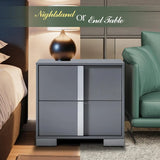 Nightstand Set of 2, Modern End Table with Drawers, High Gloss UV Finish