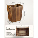 2 Gallons Rectangular Wastebaskets Acacia Wood Waste Basket with Handles