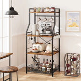 Kitchen Bakers Rack, Microwave Oven Stand with Large Wire Basket, 4-Tier Kitchen Utility Storage Shelf