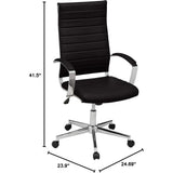 High-Back Swivel Oice Chair with Lumbar Support, Ergonomic Ribbed aux Leather