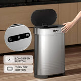 Stainless Steel Kitchen Trash Can 13 Gallon Motion Sensor Garbage Can Automatic Touch Free Detachable Waste Bin