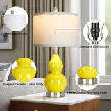 Set of 2 Yellow Modern Bedside Lamps for Living Room. Nightstand Desk Lamps
