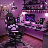 Pink Gaming Chair Cute with Cat Ears Paw Lumbar and Cushion,Ergonomic Computer Chair