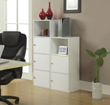 Three-Door Bookcase with Shelves, White Wood Finish Storage Cabinet