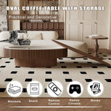 Modern Oval Coffee Table with Storage, Walnut Finish, Fluted Design