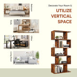 JHK 62IN Geometric Bookcase 5 Tier S-Shaped Wooden Display Bookshelf Storage Standing