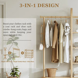 Solid Wood Clothing Rack with 4 Shelves Storage and 5 Wooden Hooks Clothes Rack,Multi-functional Coat Rack for Clothes, Shoes, B