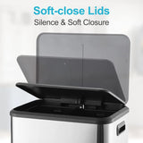 Dual Trash Can, Stainless Steel 2 x 4 Gal (2 x 15L) Garbage Can, Steel Pedal Recycle Bin with Lid and Inner