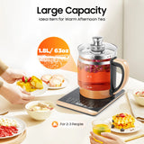 1.8L Electric Glass Tea Kettle with Infuser & Steamer Rack, 110V US Plug 18-in-1 Smart Tea Maker