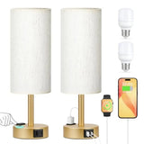Gold Touch Table Lamps Set - 3 Way Dimmable Bedroom Lamps with USB