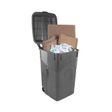 45 Gallon Wheeled Heavy Duty Plastic Garbage Can with Attached Lid for Outdoor Indoor Use, Black,