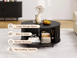 Round 31.5" Modern Coffee Table w/ 360° Curved Sliding Door,Fluted Wood