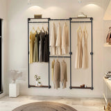 Industrial Pipe Clothes Rack Wall-Mounted Clothing Rack with Shelves