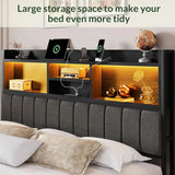 King Bed Frame with 6 Storage Drawers And Linen Upholstered Headboard