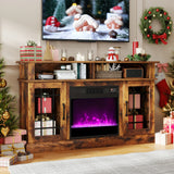 TV Stand with Electric Fireplace LED Lights Remote Controls Storage Cabinets