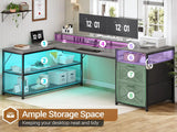 67" L Shaped Desk with Drawers, Computer Office Desk with Storage Shelves