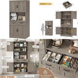 Modern Tall Kitchen Storage Cabinet with Microwave Stand and Buffet Sideboard