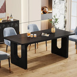 Modern Rectangular Dining Table, Wood Pedestal Base For 6-8 People