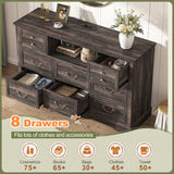55" Wide 8-Drawer Dresser with Built-in Power Strip & RGB LED Lights