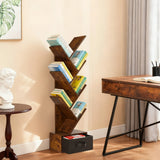 MCQ 7-Tier Tree Bookshelf with Drawer 43IN Wooden Narrow Slim Corner Bookshelf for Small Spaces