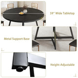 59'' Round Dining Table for 8, Wood Round Dinner Tables with Metal Base