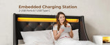 Queen Bed Frame with LED Lights and Charging Station, Noise Free